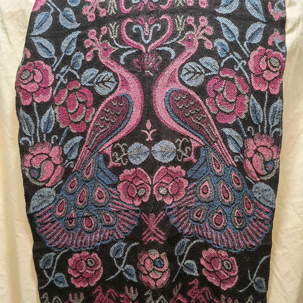 Vibrant‎ Peacock Floral Woven Scarf Shawl Fringe Purple Pink Blue Black Accent